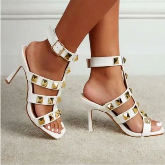 BRAND NEW ROUGE HELUIM HEELED SQUARE TOE GLADIATOR STYLE HIGH HEEL SANDAL - Picture 1 of 15